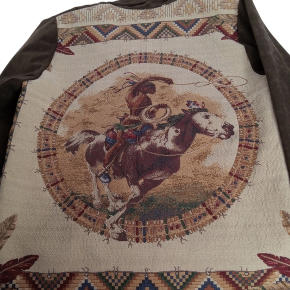 Panhandle Slim Cowboy Print Jacket - Brown and Cream WOMEN'S SMALL VGC - Picture 8 of 11